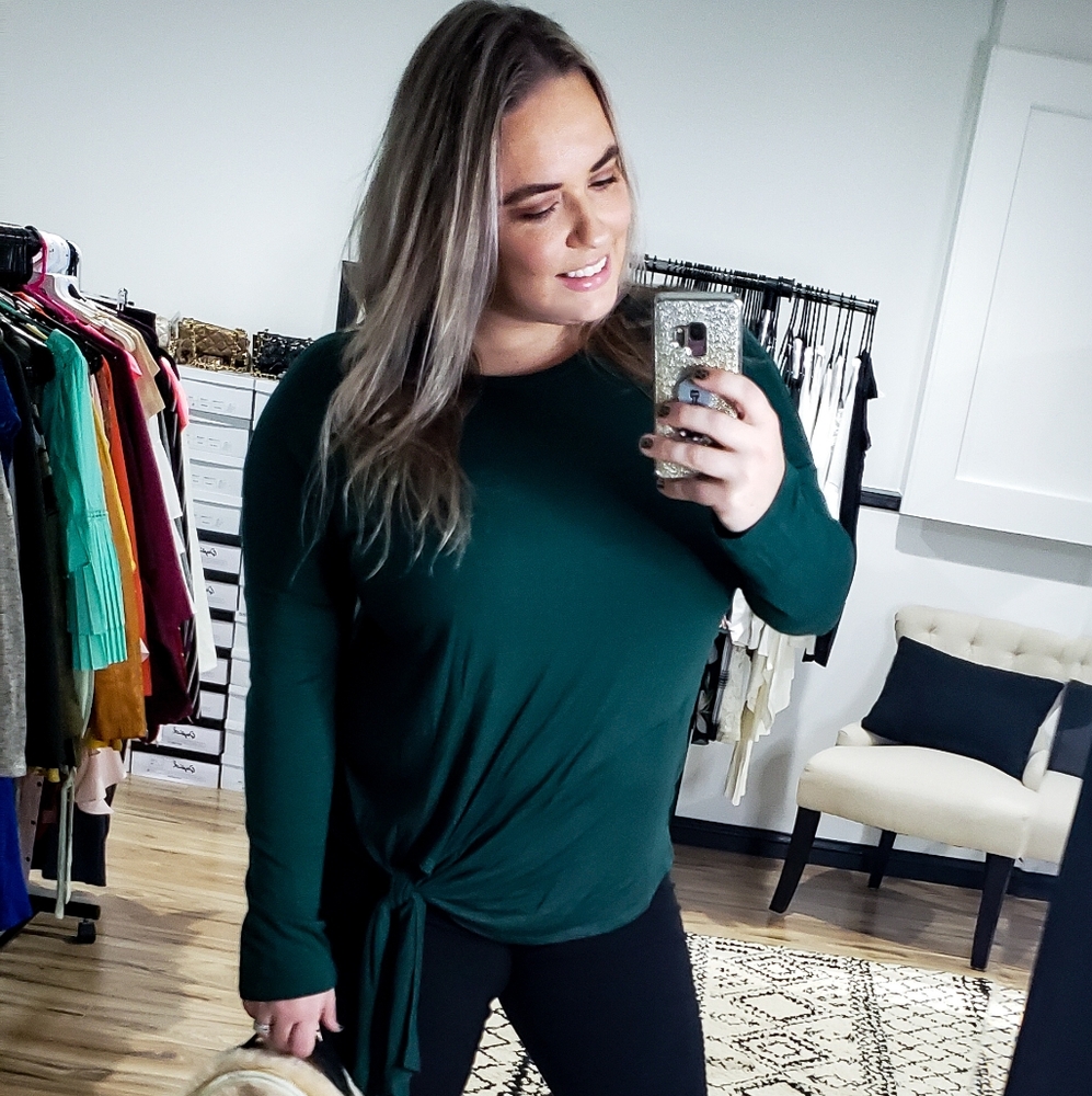 Super Soft Front Tie Tunic Top (Emerald Green) - Picture 3 of 11